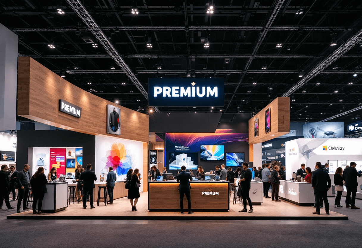 Stand premium événementiel avec signalétique lumineuse